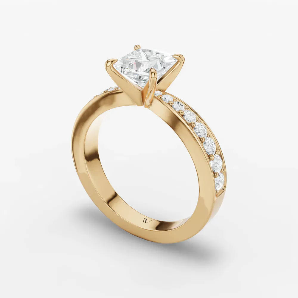 Certified 1 carat Lab Grown Diamond Princess Cut Pavé, Channel Set, Classic Engagement Ring in 14K Yellow Gold-Kaelis