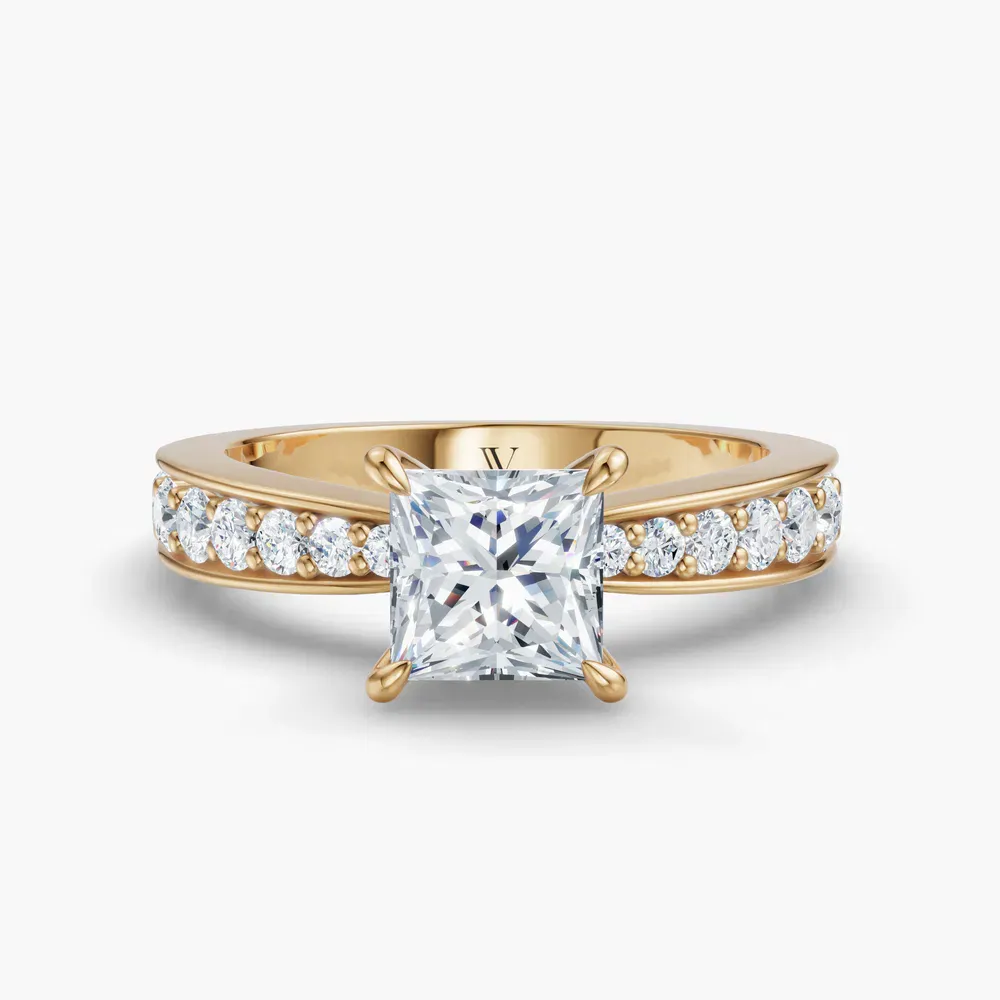 Certified 1 carat Lab Grown Diamond Princess Cut Pavé, Channel Set, Classic Engagement Ring in 14K Yellow Gold-Kaelis