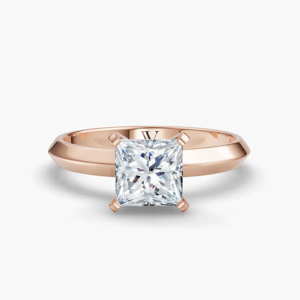 Certified 1 carat Lab Grown Diamond Princess Cut Solitaire, Classic, Simple Engagement Ring in 14K Rose Gold-Marshi