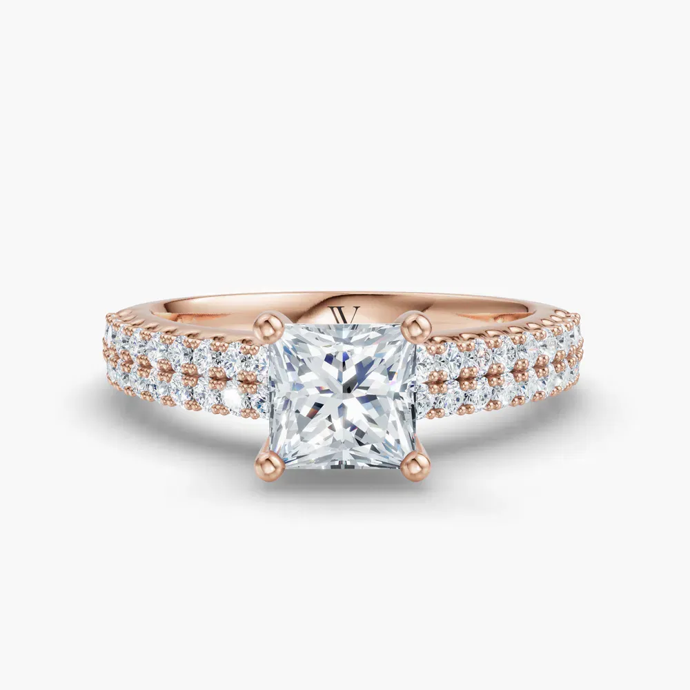 Certified 1 carat Lab Grown Diamond Princess Cut Pavé, Classic, Simple Engagement Ring in 14K Rose Gold-Mevdro
