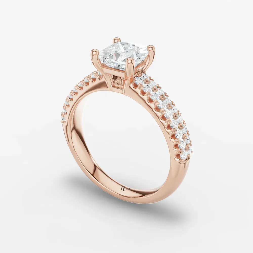 Certified 1 carat Lab Grown Diamond Princess Cut Pavé, Classic, Simple Engagement Ring in 14K Rose Gold-Mevdro