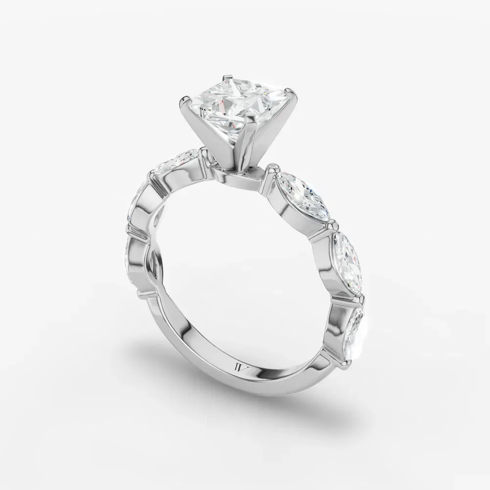 Certified 1 carat Lab Grown Diamond Princess Cut Side Stone Engagement Ring in 14K White Gold-Trind