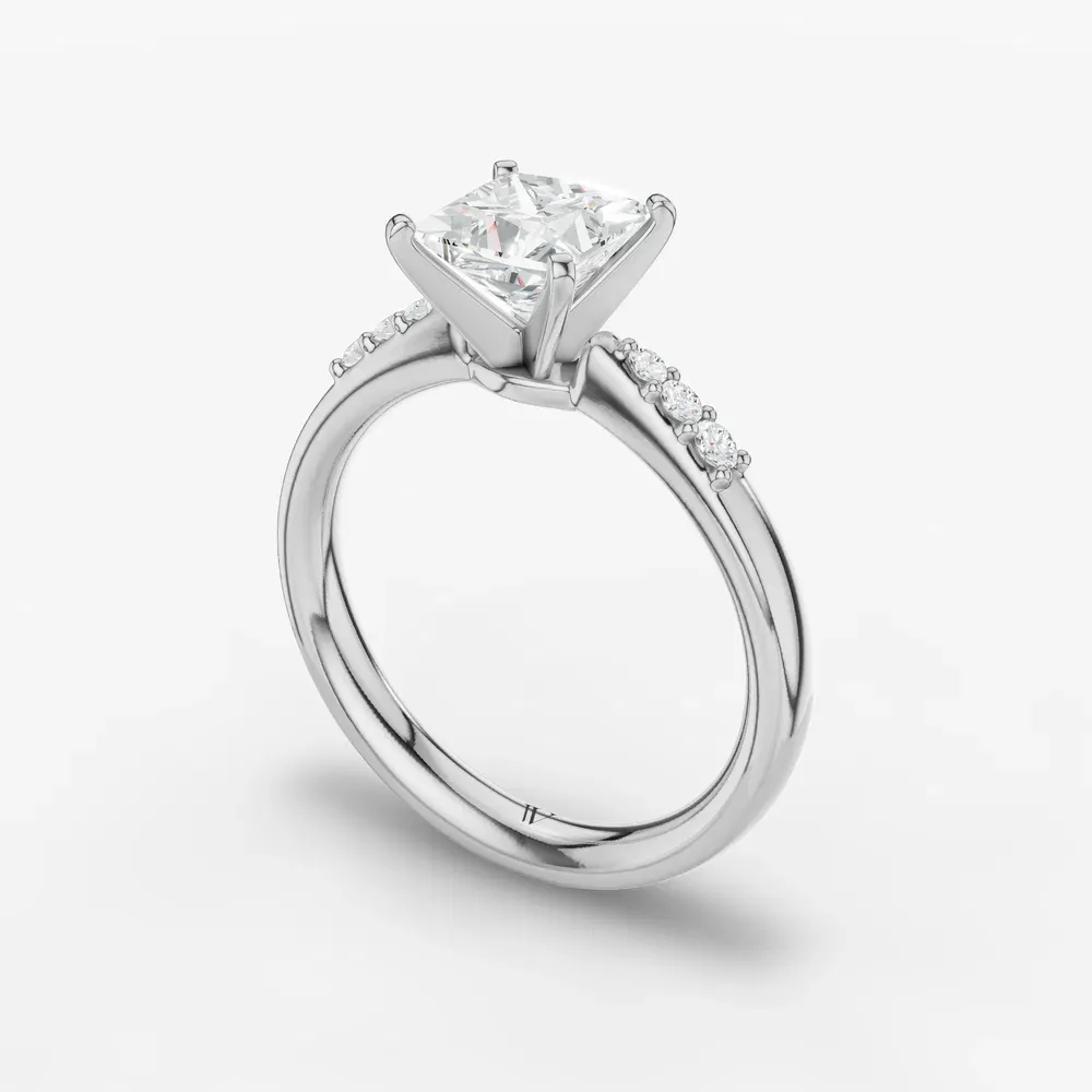 Certified 1 carat Lab Grown Diamond Princess Cut Side Stone Engagement Ring in 14K White Gold-Jubatu