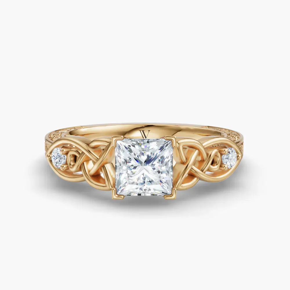Certified 1 carat Lab Grown Diamond Princess Cut Vintage, Cathedral, Unique Engagement Ring in 14K Yellow Gold-Kael