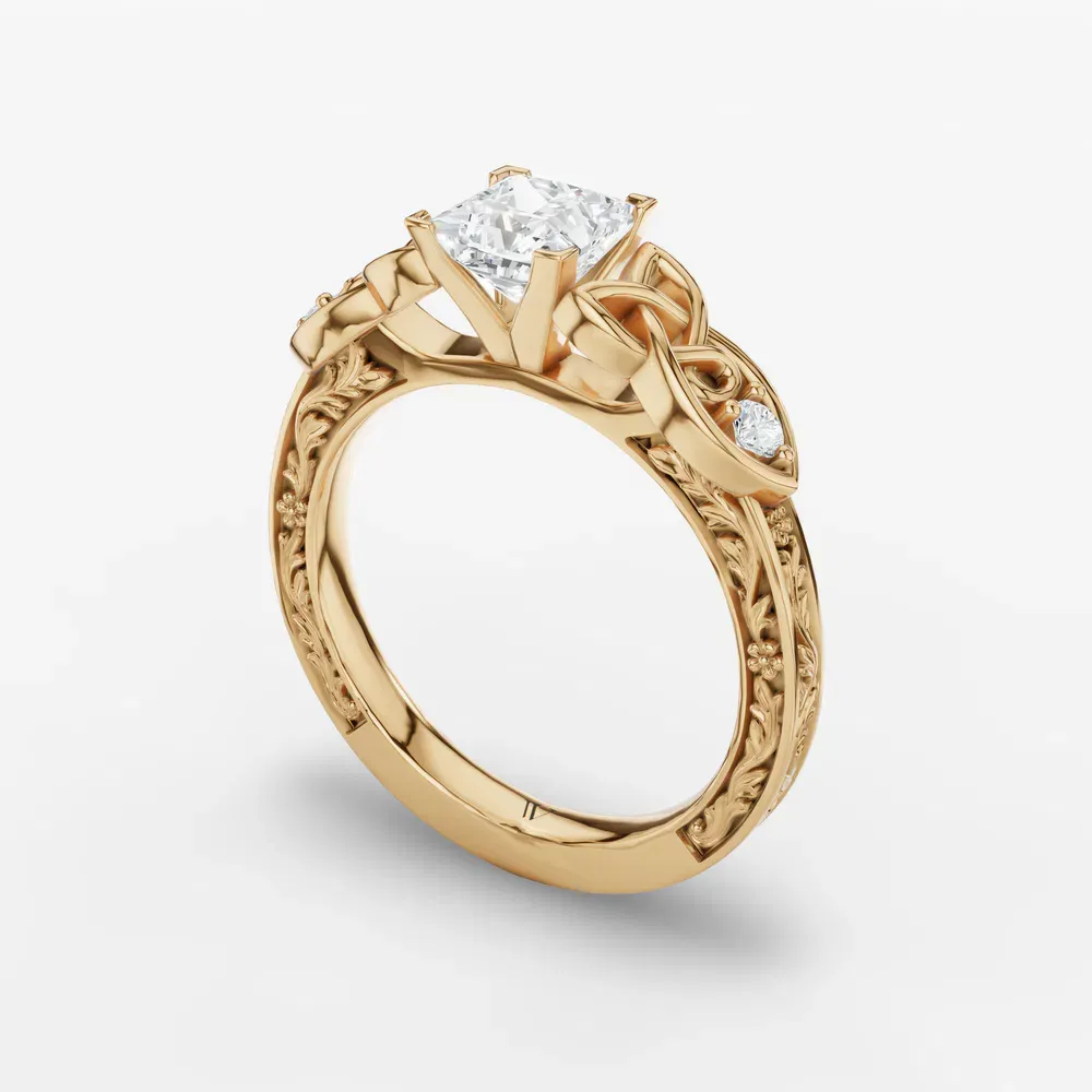 Certified 1 carat Lab Grown Diamond Princess Cut Vintage, Cathedral, Unique Engagement Ring in 14K Yellow Gold-Kael