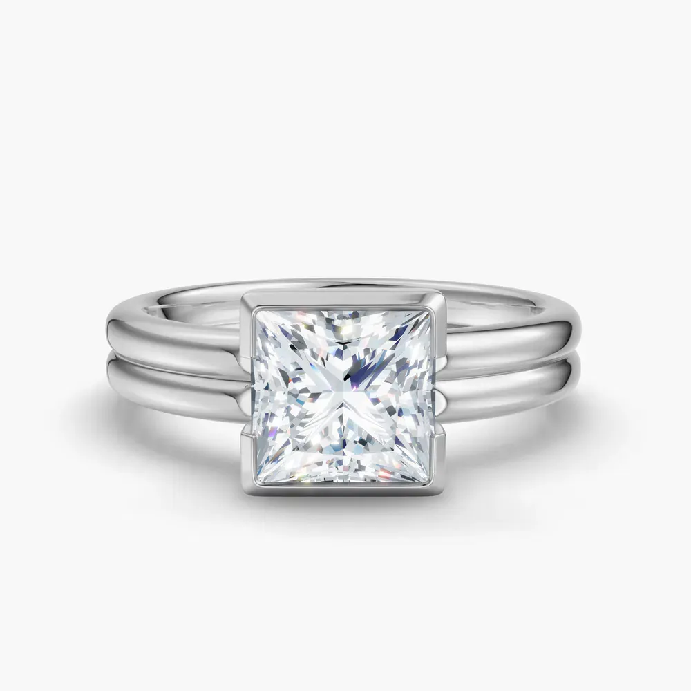 Certified 1 carat Lab Grown Diamond Princess Cut Solitaire, Bezel, Modern Engagement Ring in 14K White Gold-Sena
