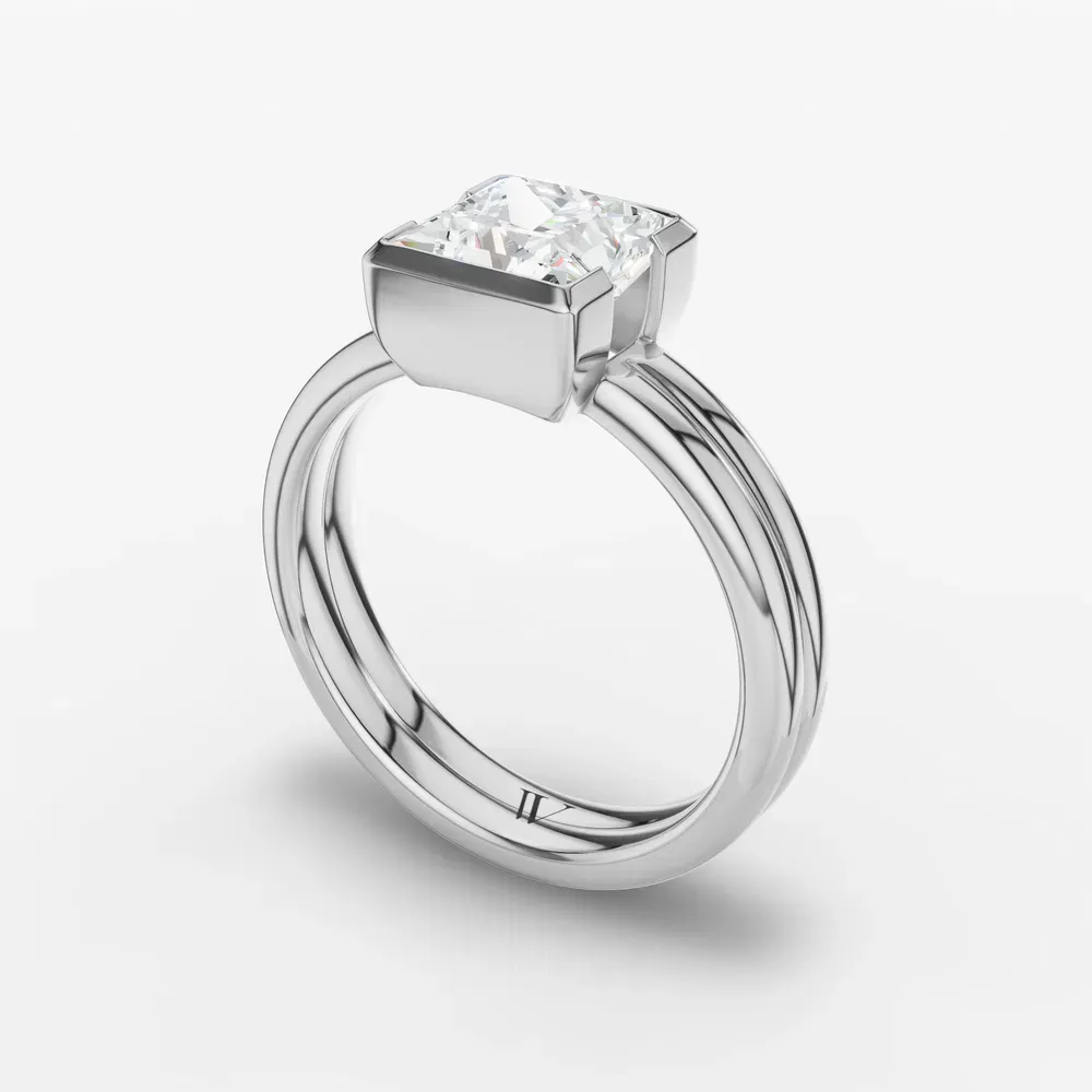 Certified 1 carat Lab Grown Diamond Princess Cut Solitaire, Bezel, Modern Engagement Ring in 14K White Gold-Sena