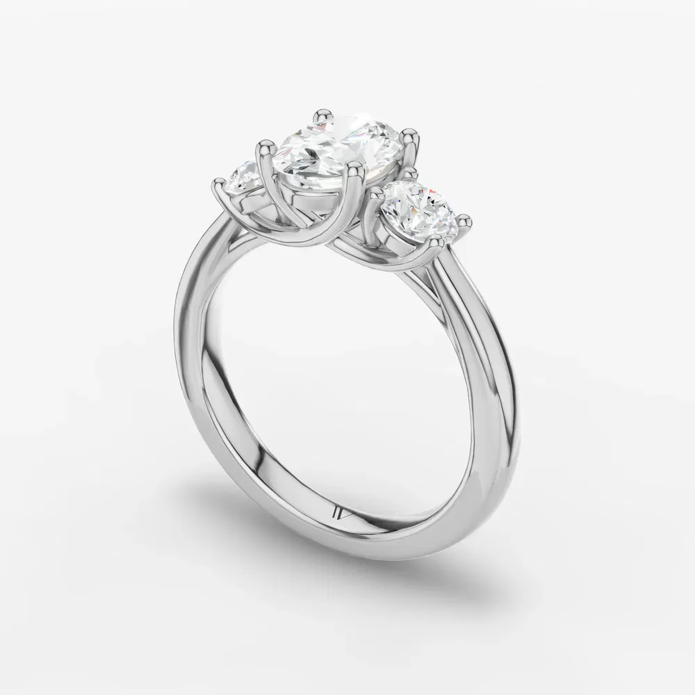 Certified 1 carat Lab Grown Diamond Oval Cut Three Stone, Side Stone, Low profile Engagement Ring in Platinum-Valeri