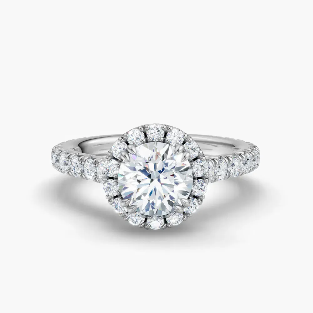Certified 1 carat Lab Grown Diamond Round Cut Cathedral, Pavé, Halo Engagement Ring in Platinum-Zaria