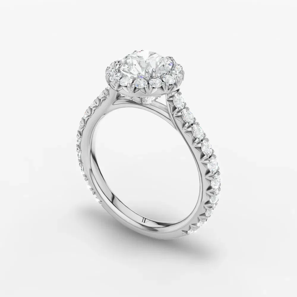 Certified 1 carat Lab Grown Diamond Round Cut Cathedral, Pavé, Halo Engagement Ring in Platinum-Zaria