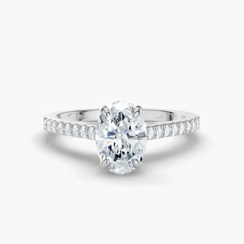 Certified 1 carat Lab Grown Diamond Oval Cut Pavé, Cathedral Engagement Ring in Platinum-Zirellun
