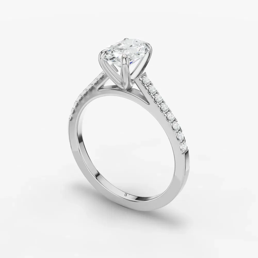 Certified 1 carat Lab Grown Diamond Oval Cut Pavé, Cathedral Engagement Ring in Platinum-Zirellun