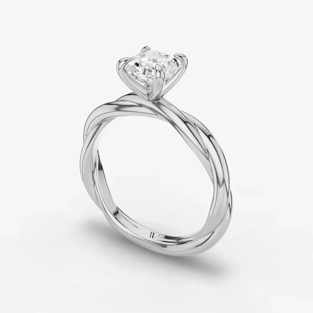 Certified 1 carat Lab Grown Diamond Asscher Cut Solitaire, Twist Engagement Ring in Platinum-Fyora
