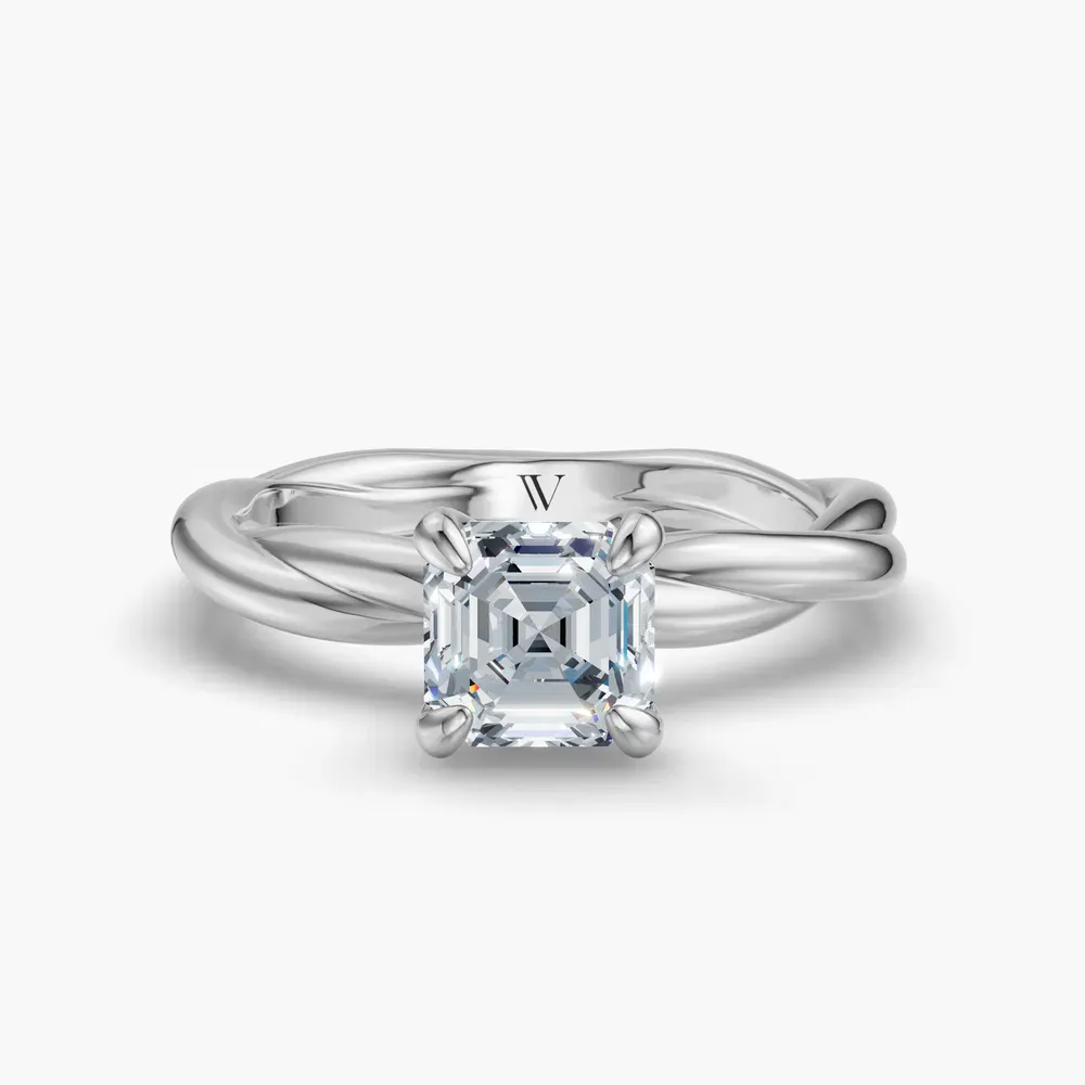 Certified 1 carat Lab Grown Diamond Asscher Cut Solitaire, Twist Engagement Ring in Platinum-Fyora