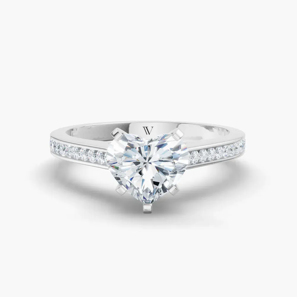 Certified 1 carat Lab Grown Diamond Heart Cut Cathedral, Channel Set Engagement Ring in Platinum-Velora