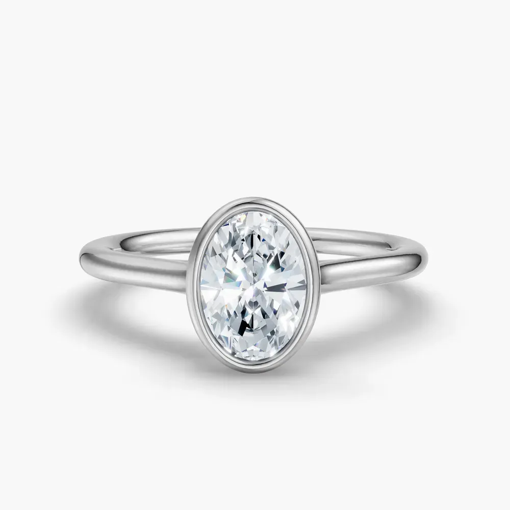 Certified 1 carat Lab Grown Diamond Oval Cut Solitaire, Bezel, Cathedral Engagement Ring in Platinum-Borvi