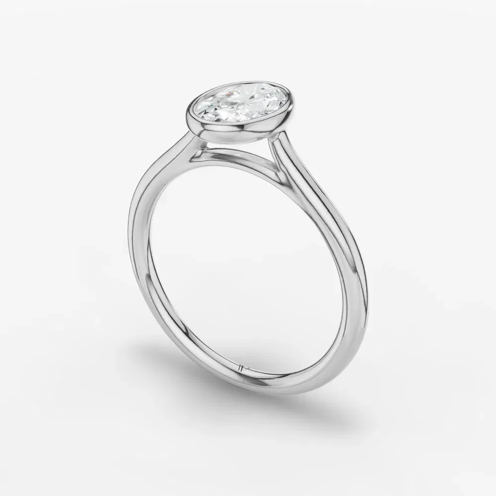 Certified 1 carat Lab Grown Diamond Oval Cut Solitaire, Bezel, Cathedral Engagement Ring in Platinum-Borvi
