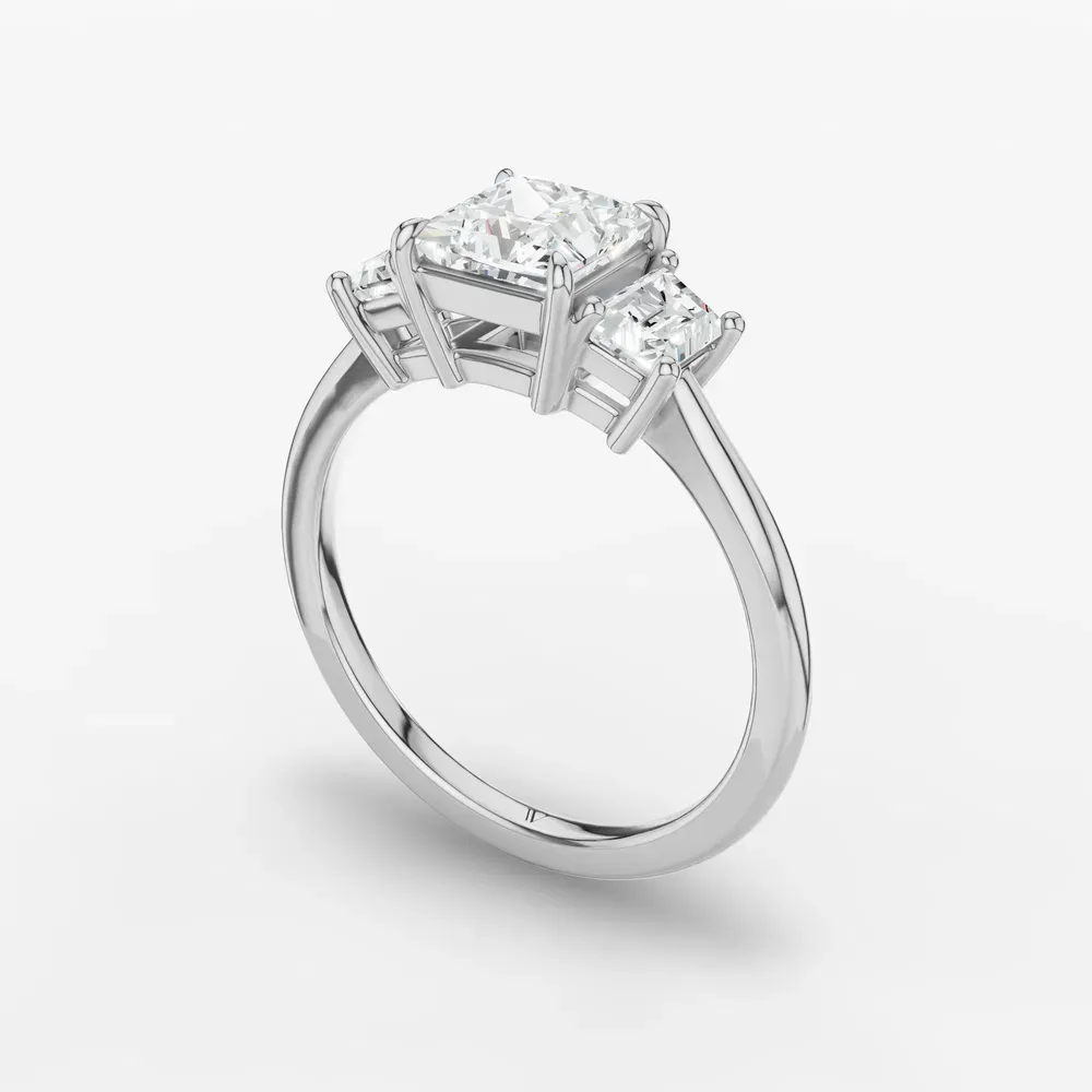 Certified 1 carat Lab Grown Diamond Princess Cut Three Stone, Side Stone, Low profile Engagement Ring in Platinum-Cygnus