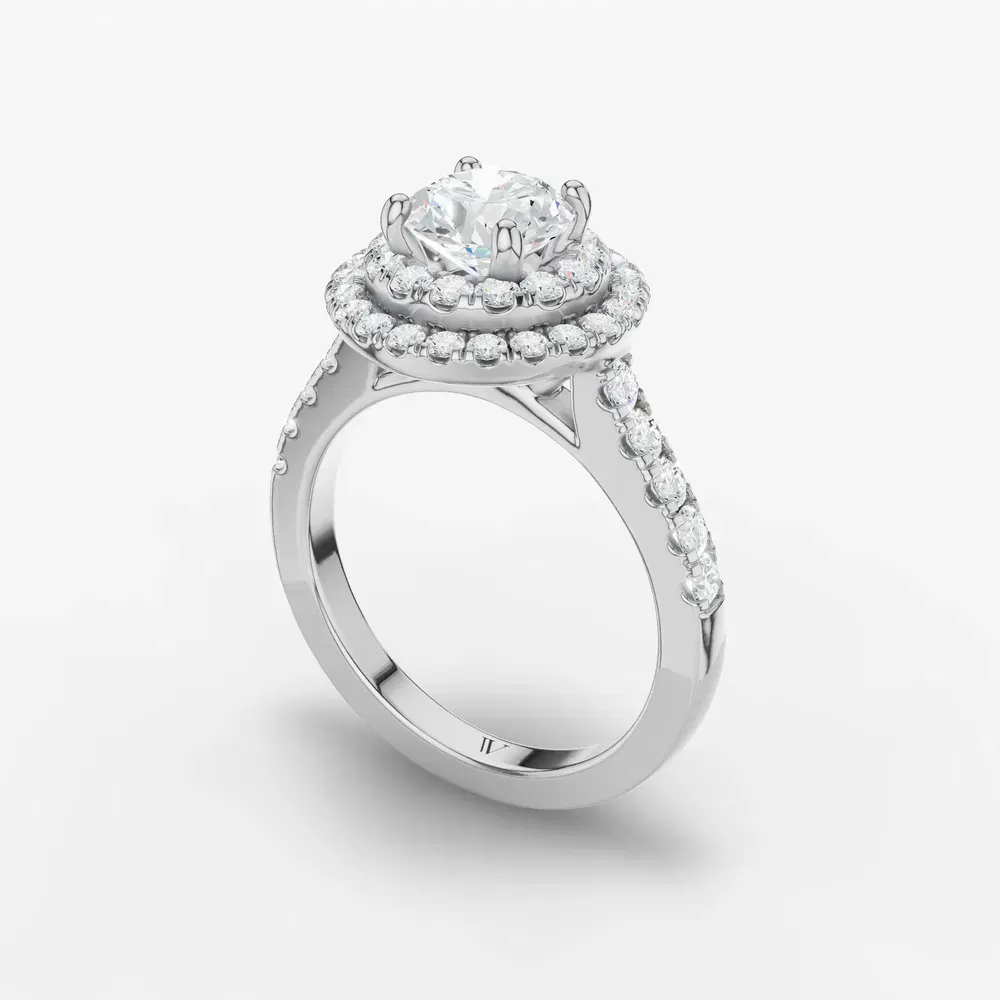 Certified 1 carat Lab Grown Diamond Round Cut Halo, Pavé, Double halo Engagement Ring in Platinum-Brexa