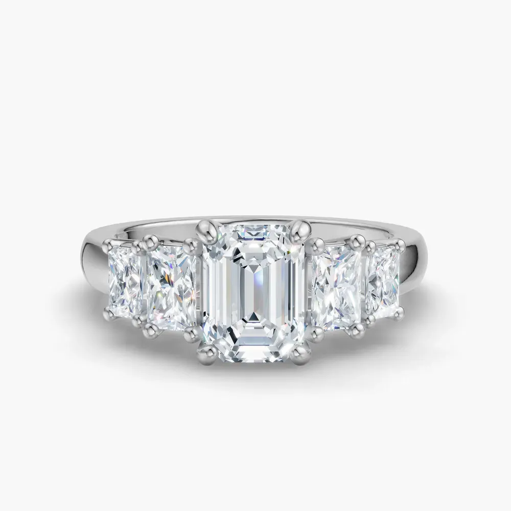 Certified 1 carat Lab Grown Diamond Emerald Cut Five Stone, Side Stone Engagement Ring in Platinum-Velaris