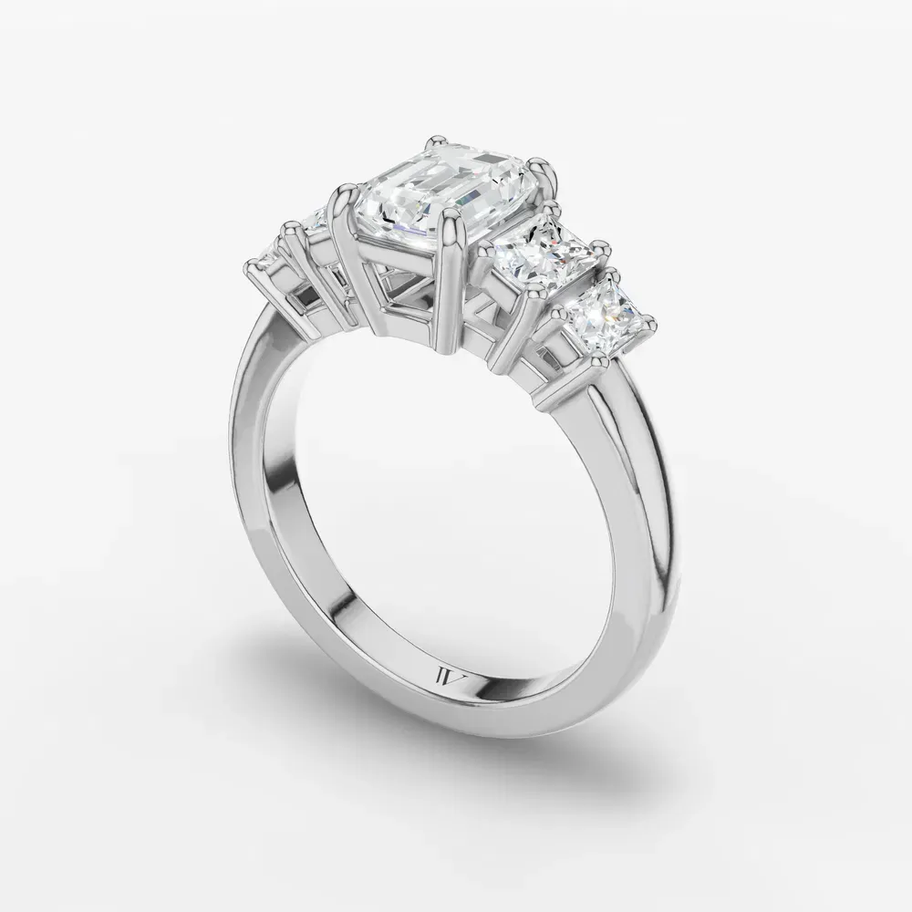 Certified 1 carat Lab Grown Diamond Emerald Cut Five Stone, Side Stone Engagement Ring in Platinum-Velaris
