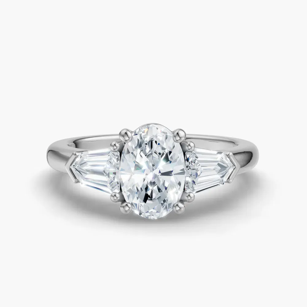 Certified 1 carat Lab Grown Diamond Oval Cut Three Stone, Side Stone Engagement Ring in Platinum-Lyris