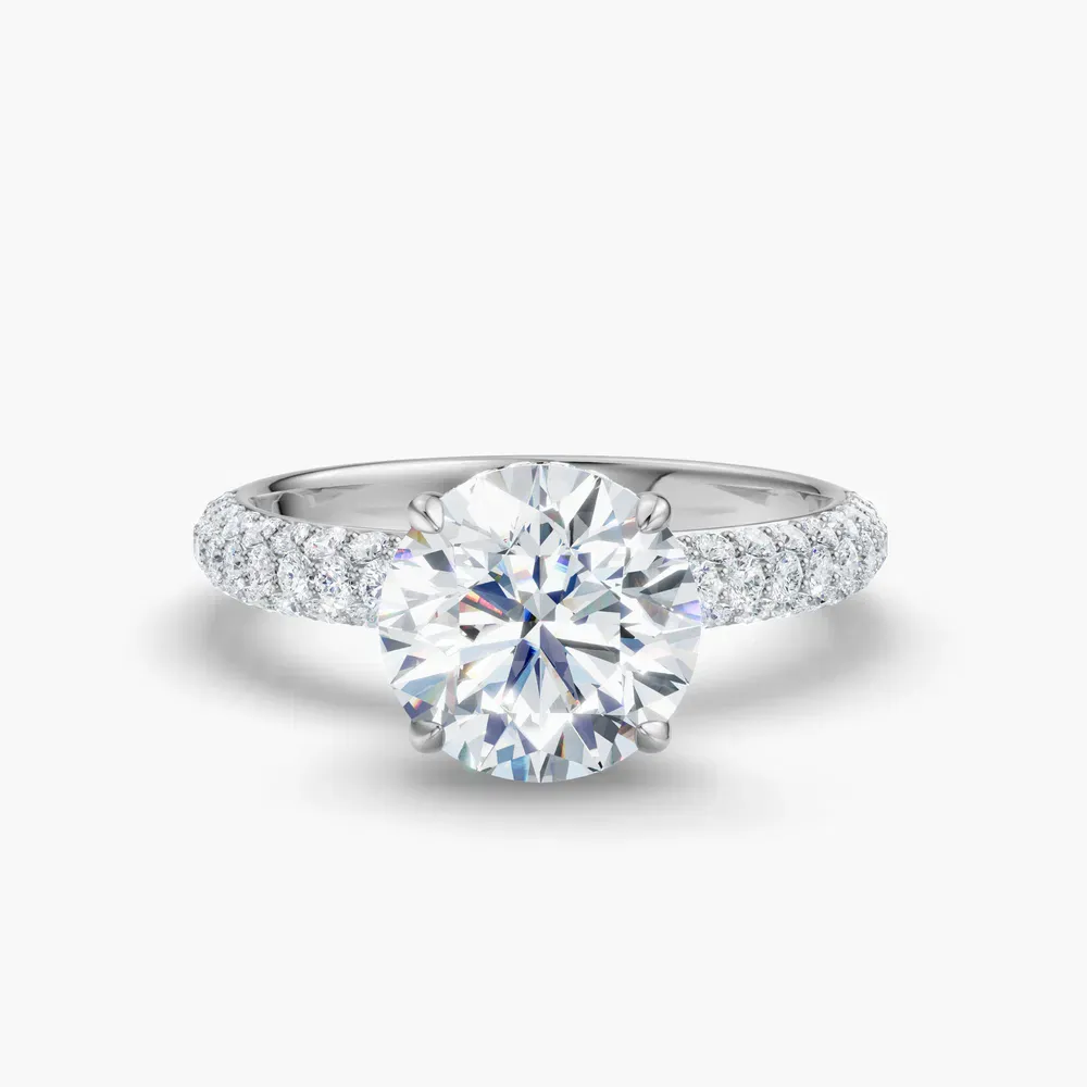 Certified 1 carat Lab Grown Diamond Round Cut Pavé, Hidden Halo, Four Prong Engagement Ring in Platinum-Lyre