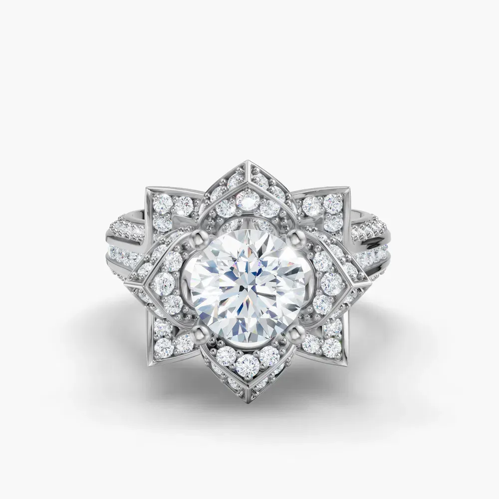 Certified 1 carat Lab Grown Diamond Round Cut Vintage, Floral, Unique Engagement Ring in Platinum-Zirix