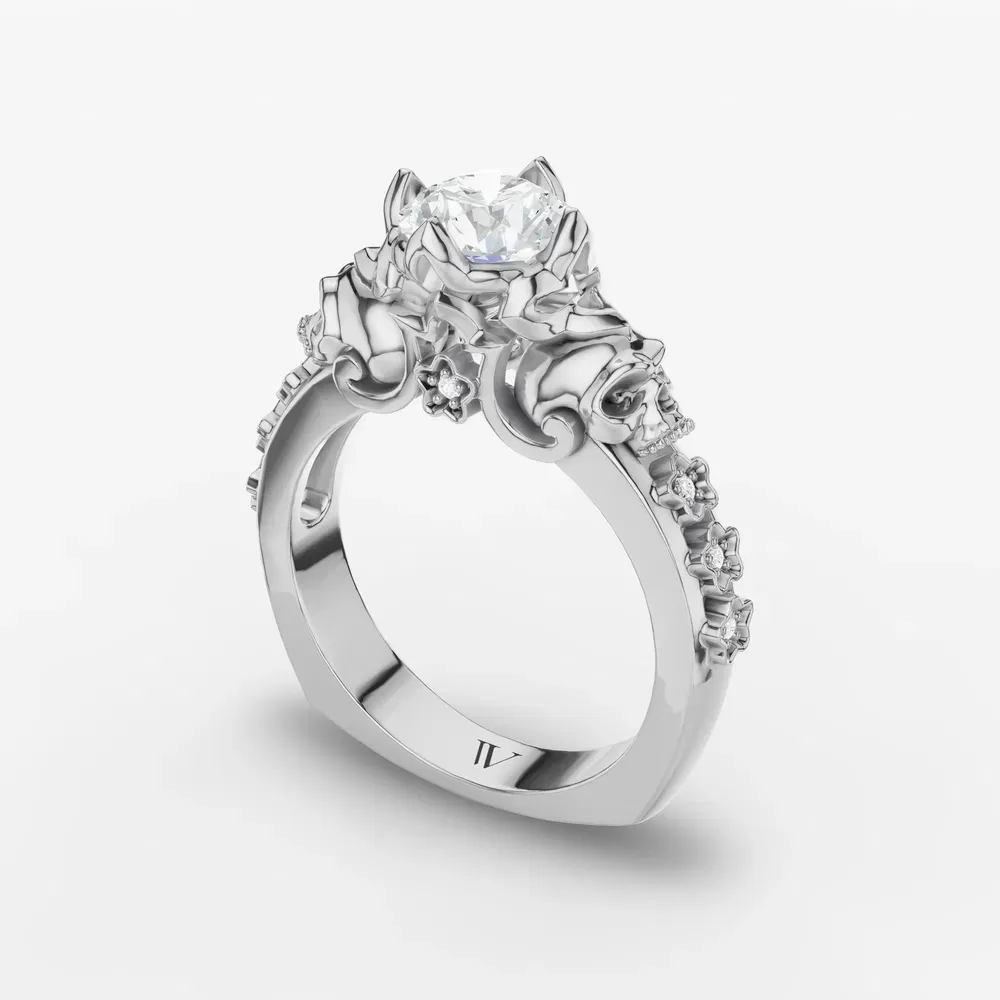Certified 1 carat Lab Grown Diamond Round Cut Gothic, Side Stone, Four Prong Engagement Ring in Platinum-Jovena