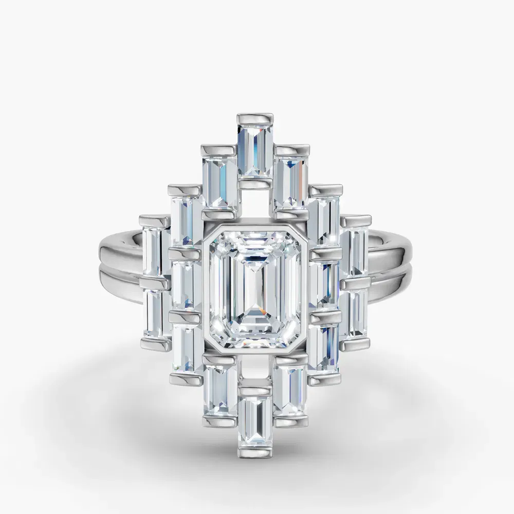 Certified 1 carat Lab Grown Diamond Emerald Cut Baguette, Bezel, Art Deco Engagement Ring in Platinum-Kryst