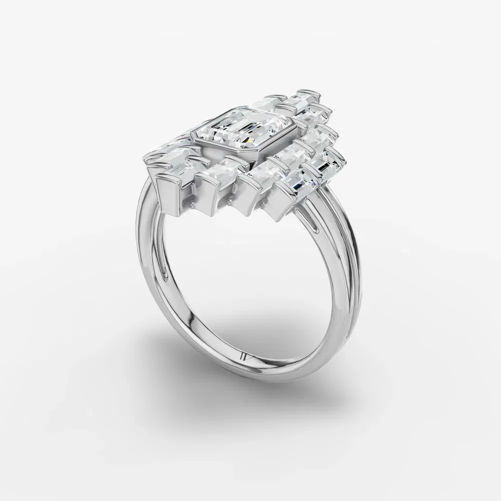 Certified 1 carat Lab Grown Diamond Emerald Cut Baguette, Bezel, Art Deco Engagement Ring in Platinum-Kryst
