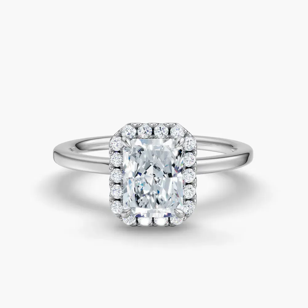 Certified 1 carat Lab Grown Diamond Radiant Cut Halo, Hidden Halo Engagement Ring in 14K White Gold-Elite Noctil
