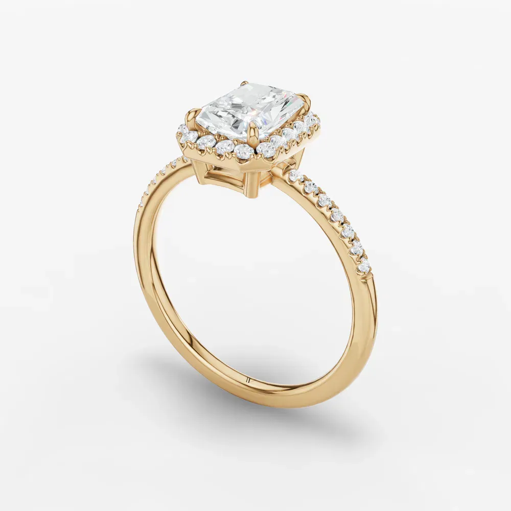 Certified 1 carat Lab Grown Diamond Radiant Cut Halo, Pavé, Classic Engagement Ring in 14K Yellow Gold-Elite Vaelumette