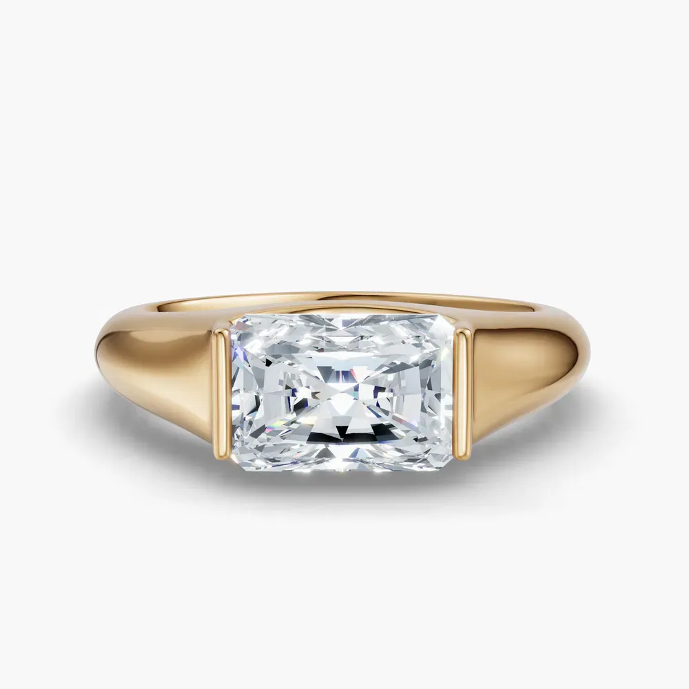 Certified 1 carat Lab Grown Diamond Radiant Cut Solitaire, Bezel, East-West Engagement Ring in 14K Yellow Gold-Elen