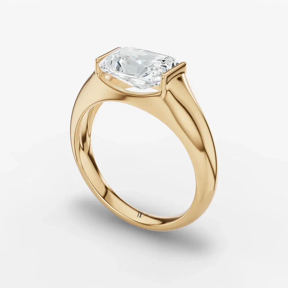 Certified 1 carat Lab Grown Diamond Radiant Cut Solitaire, Bezel, East-West Engagement Ring in 14K Yellow Gold-Elen