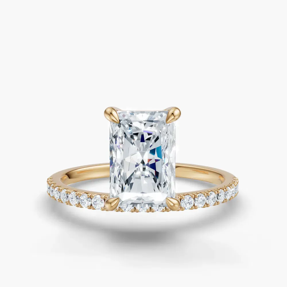 Certified 1 carat Lab Grown Diamond Radiant Cut Solitaire, Floating, Side Stone Engagement Ring in 14K Yellow Gold-Vera