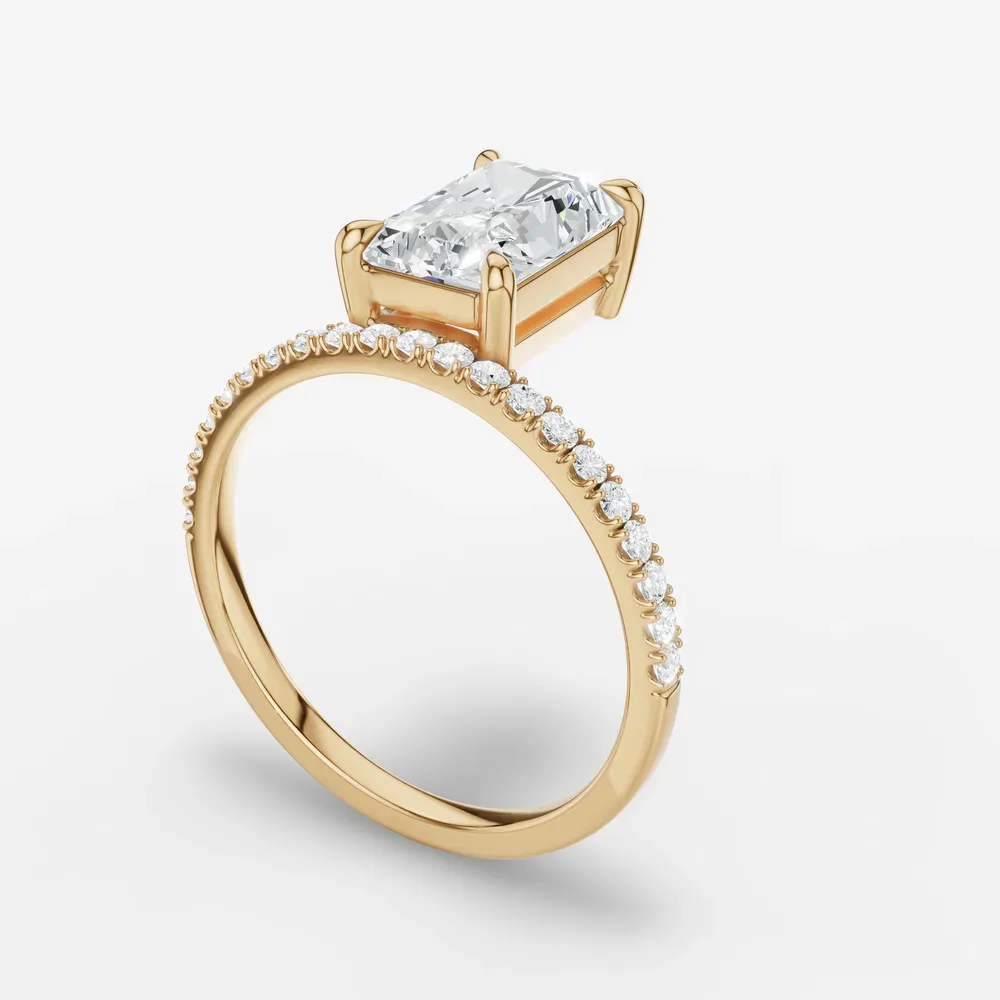 Certified 1 carat Lab Grown Diamond Radiant Cut Solitaire, Floating, Side Stone Engagement Ring in 14K Yellow Gold-Vera