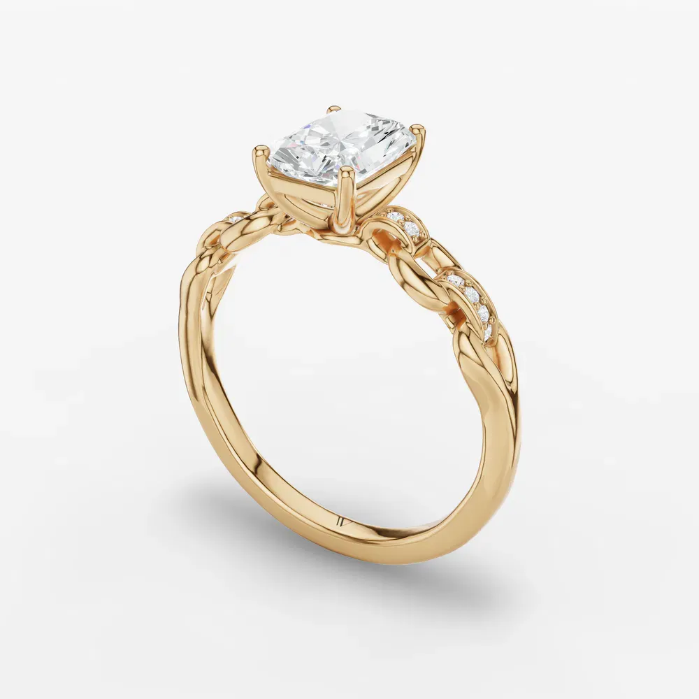Certified 1 carat Lab Grown Diamond Radiant Cut Twist, Unique, Side Stone Engagement Ring in 14K Yellow Gold-Perenne