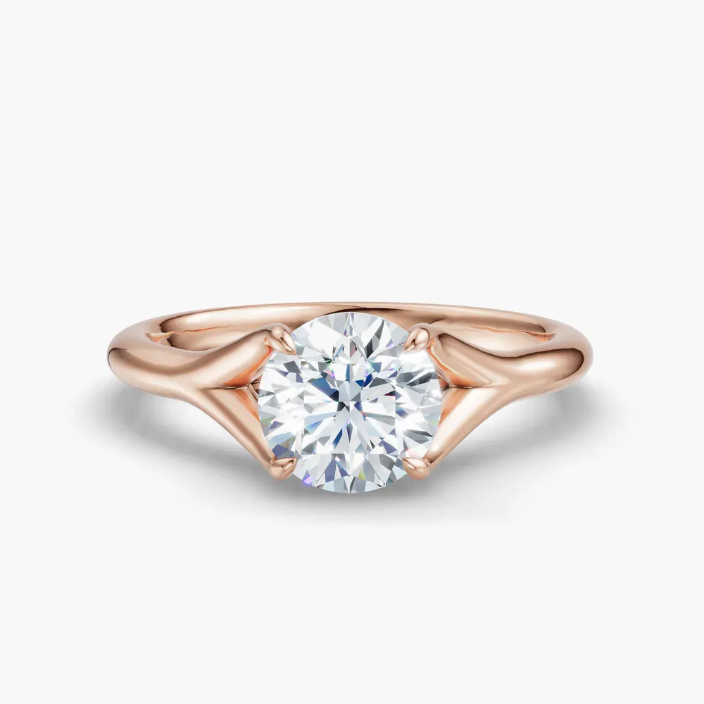 Certified 1 carat Lab Grown Diamond Round Cut Solitaire, Split Shank, Simple Engagement Ring in 14K Rose Gold-Zayfi