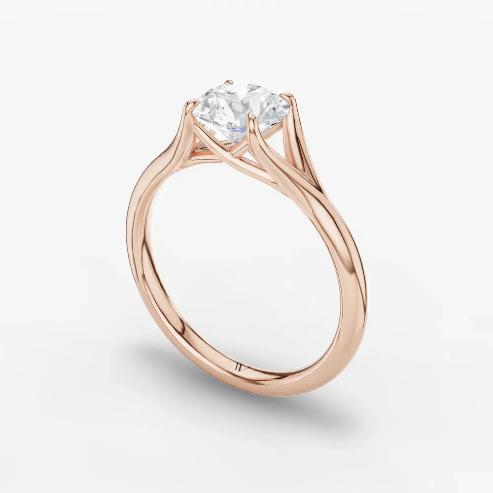 Certified 1 carat Lab Grown Diamond Round Cut Solitaire, Split Shank, Simple Engagement Ring in 14K Rose Gold-Zayfi