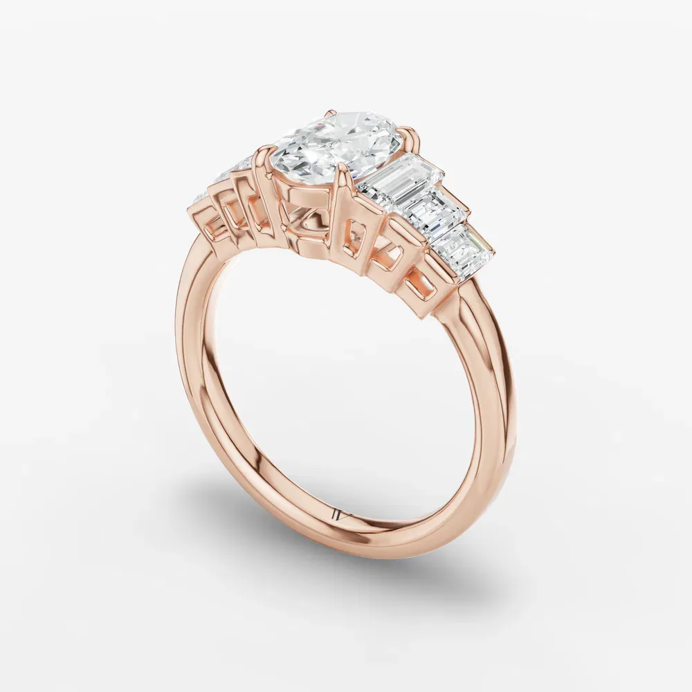 Certified 1 carat Lab Grown Diamond Oval Cut Baguette, Art Deco, Side Stone Engagement Ring in 14K Rose Gold-Zepy