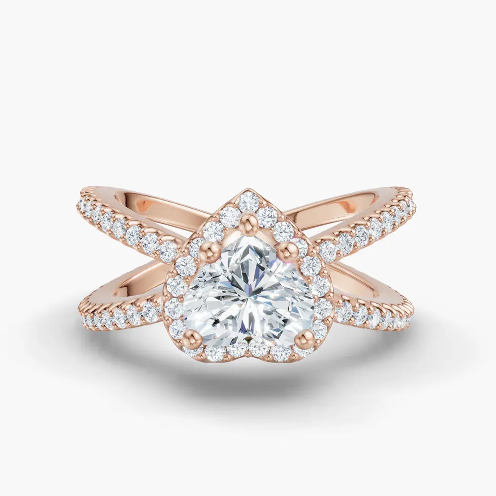 Certified 1 carat Lab Grown Diamond Heart Cut Pavé, Halo, Split Shank Engagement Ring in 18K Rose Gold-Xylius