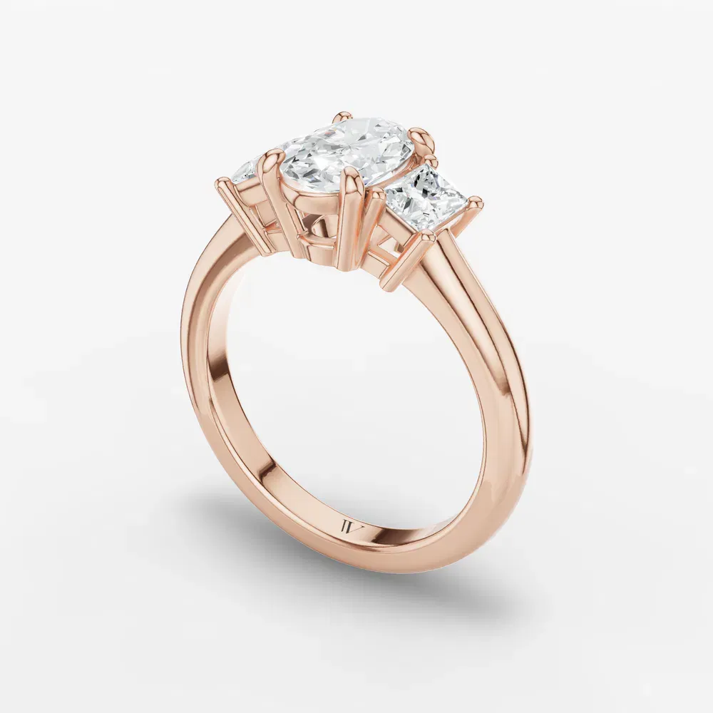 Certified 1 carat Lab Grown Diamond Oval Cut Three Stone, Side Stone Engagement Ring in 14K Rose Gold-Dravon