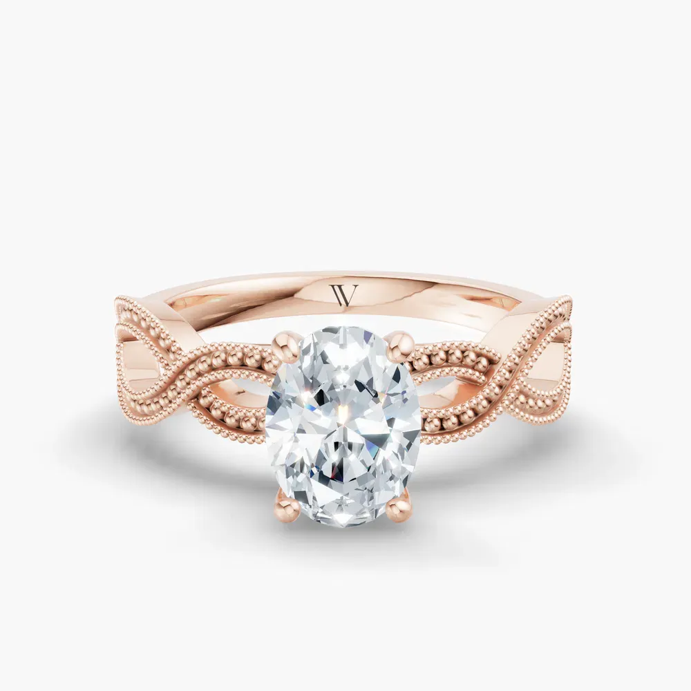 Certified 1 carat Lab Grown Diamond Oval Cut Solitaire, Vintage, Unique Engagement Ring in 18K Rose Gold-Niva
