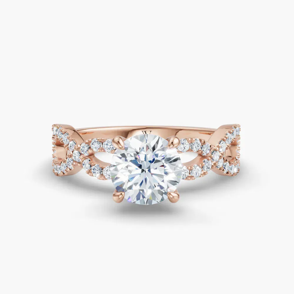 Certified 1 carat Lab Grown Diamond Round Cut Infinity, Twist, Pavé Engagement Ring in 18K Rose Gold-Aurelia