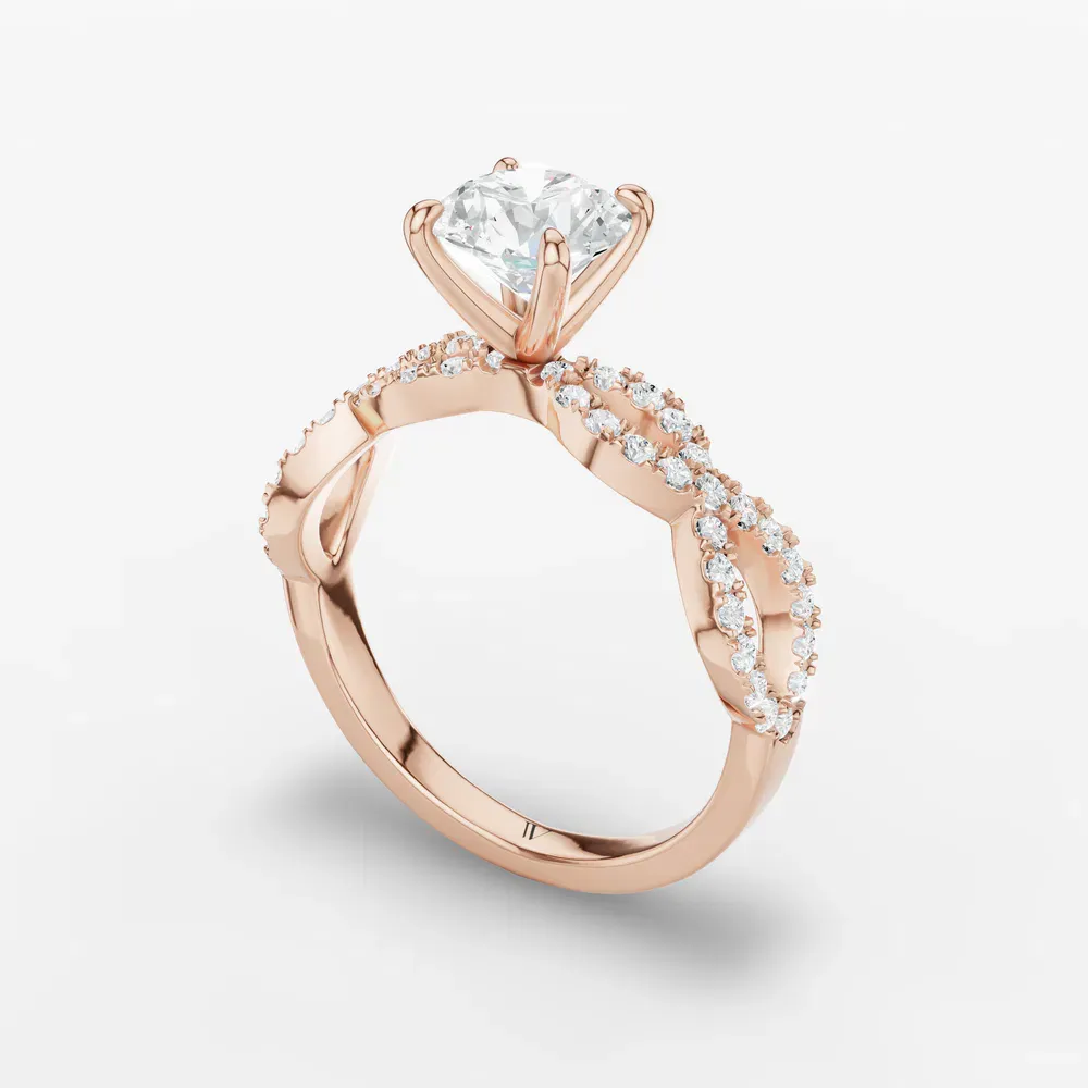 Certified 1 carat Lab Grown Diamond Round Cut Infinity, Twist, Pavé Engagement Ring in 18K Rose Gold-Aurelia