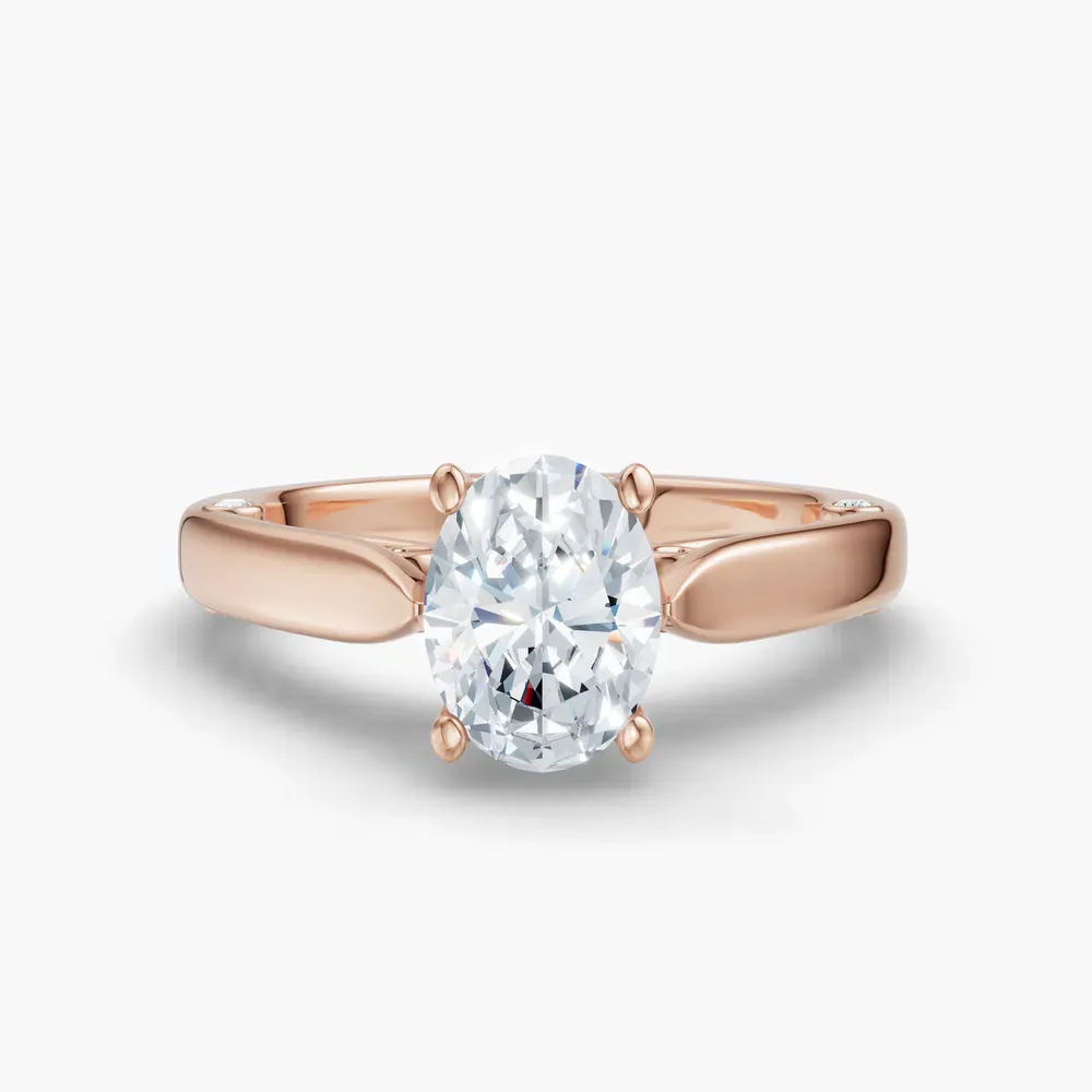 Certified 1 carat Lab Grown Diamond Oval Cut Cathedral, Nature inspired, Solitaire Engagement Ring in 14K Rose Gold-Saelor