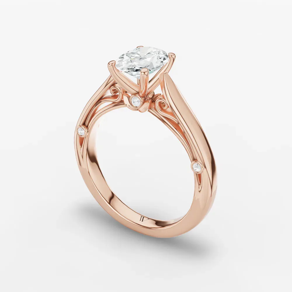 Certified 1 carat Lab Grown Diamond Oval Cut Cathedral, Nature inspired, Solitaire Engagement Ring in 14K Rose Gold-Saelor