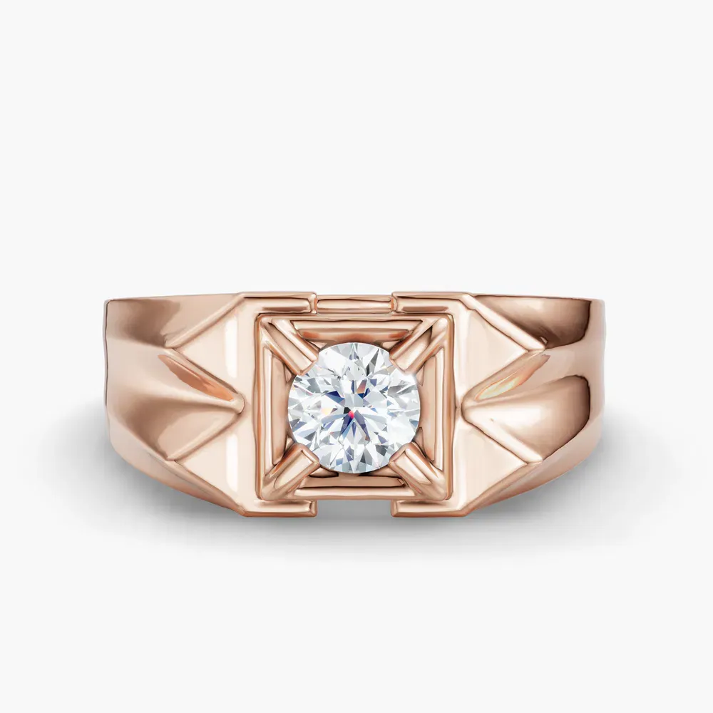 Certified 0.5 carat Lab Grown Diamond Round Cut Men's Engagement Ring in 18K Rose Gold-Fortress