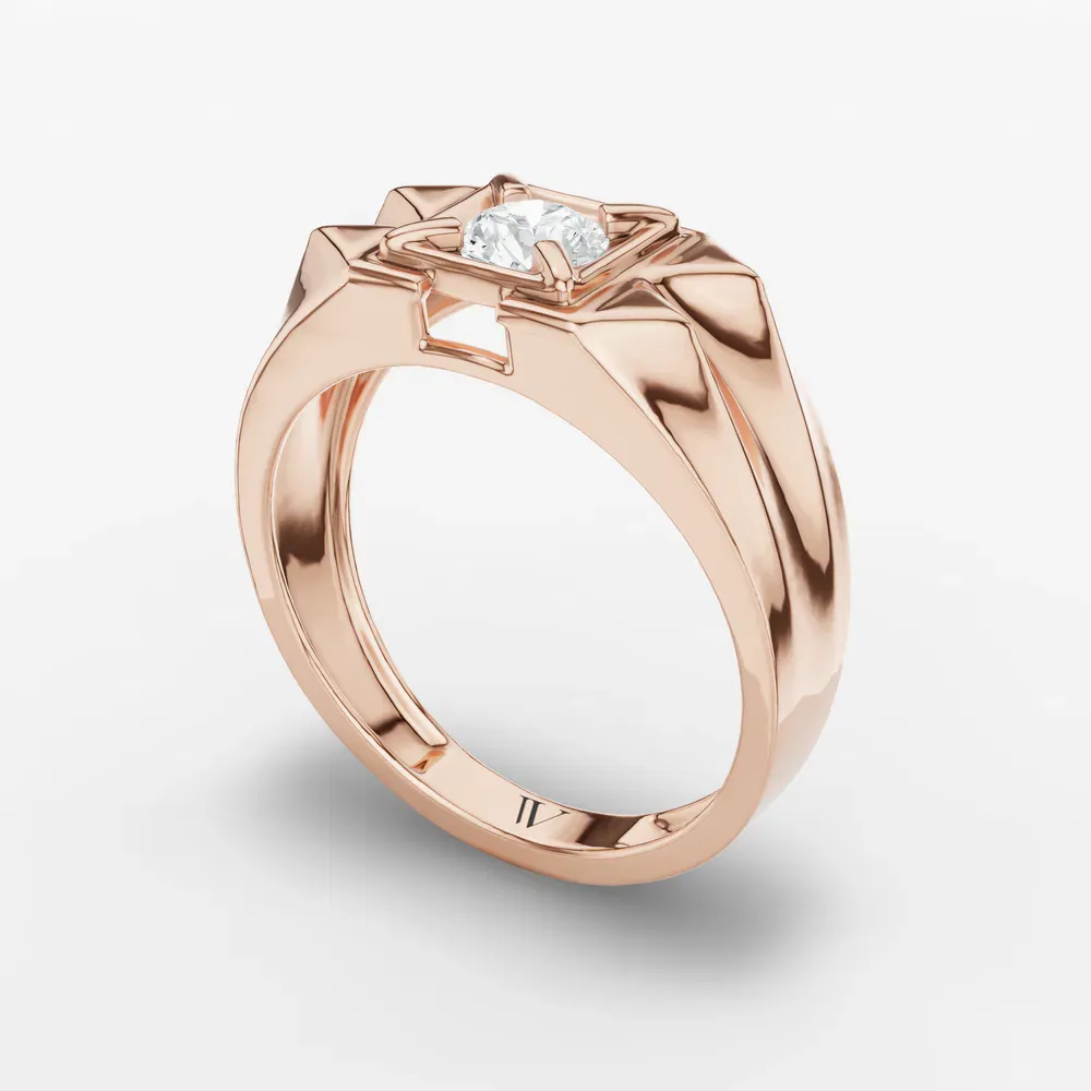 Certified 0.5 carat Lab Grown Diamond Round Cut Men's Engagement Ring in 18K Rose Gold-Fortress